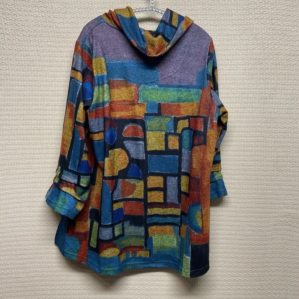 Ali Miles Womens Large Multicolor‎ Geo Abstract  Cowl Neck Tunic Top